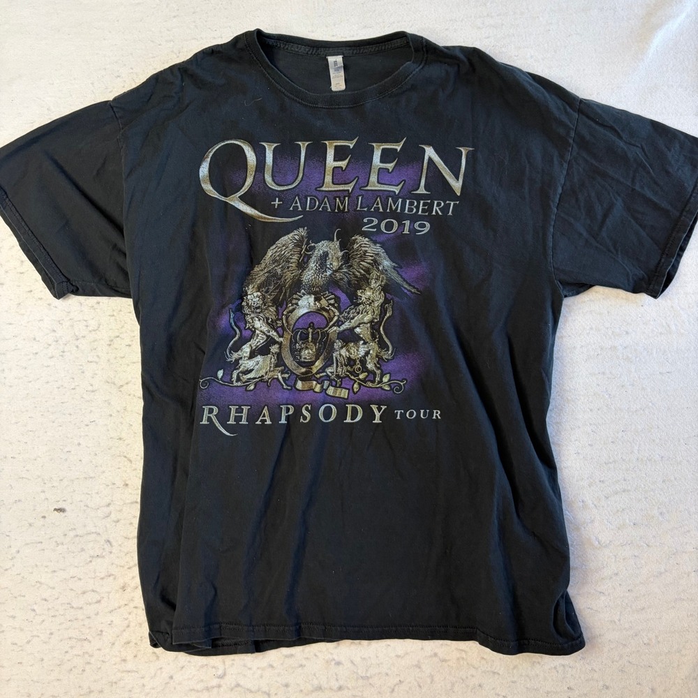 Jerzees Queen + Adam Lambert 2019 Rhapsody Tour T-Shirt Mens 2XL Black Graphic